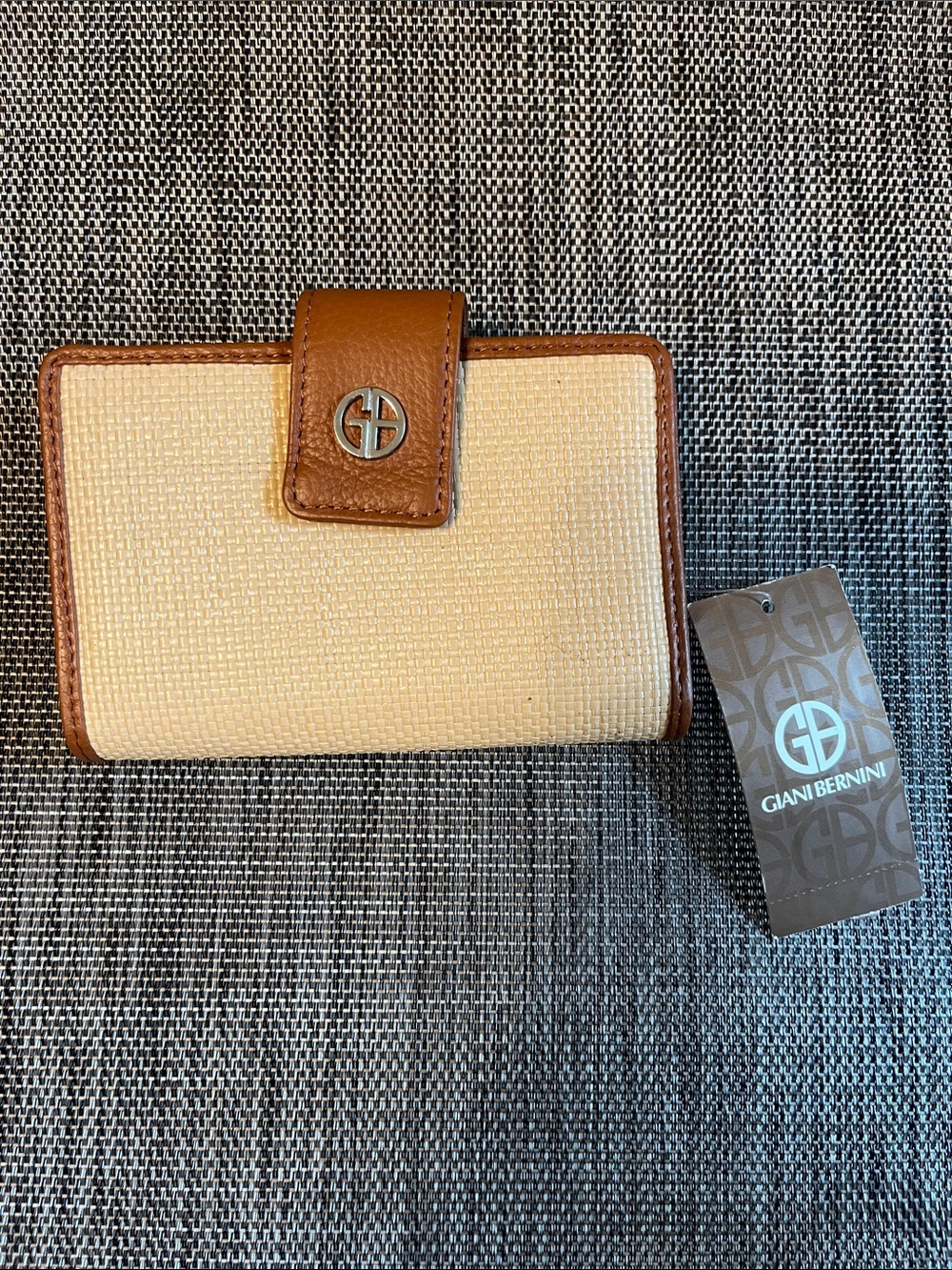 Giani Bernini Cream Canvas Wallet with Brown Trim
